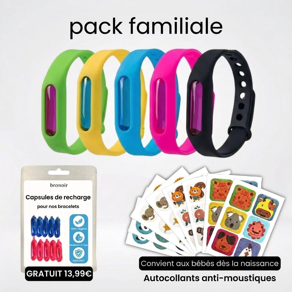 Pack Familiale P'tit Gardien (5 pièces TOUTES les couleurs et 50 autocollant anti moustique)